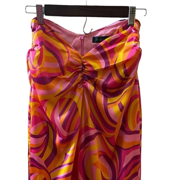 House Of Harlow 1960 Strapless Midi Maxi Dress Orange Pink Psychedelic Small - Picture 4 of 13